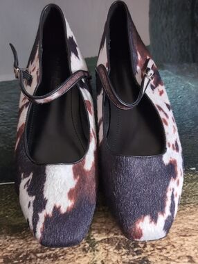 Women’s Cow-Print Mary Jane Flats - Brown & White
